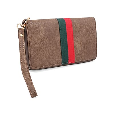 2pc Taupe Vegan Leather Shoulder Bag with Wallet