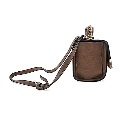 2pc Taupe Vegan Leather Shoulder Bag with Wallet