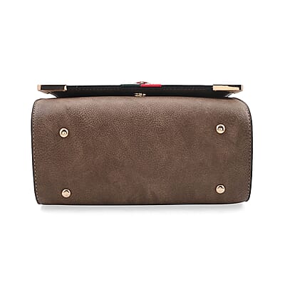 2pc Taupe Vegan Leather Shoulder Bag with Wallet