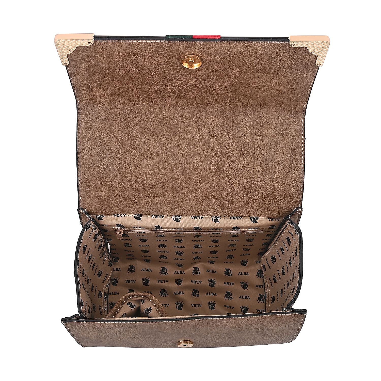2pc Taupe Vegan Leather Shoulder Bag with Wallet