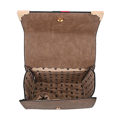 2pc Taupe Vegan Leather Shoulder Bag with Wallet