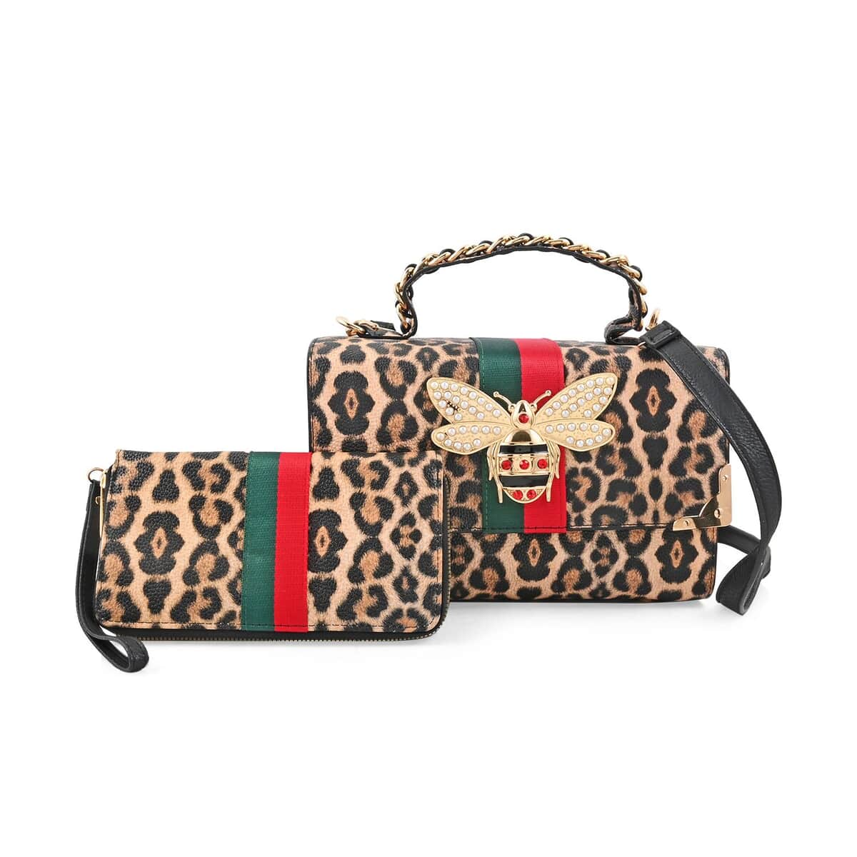 2pc Leopard Vegan Leather Shoulder Bag with Wallet image number 0