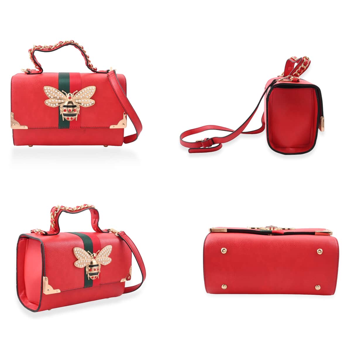 2pc Red Vegan Leather Shoulder Bag with Wallet image number 1