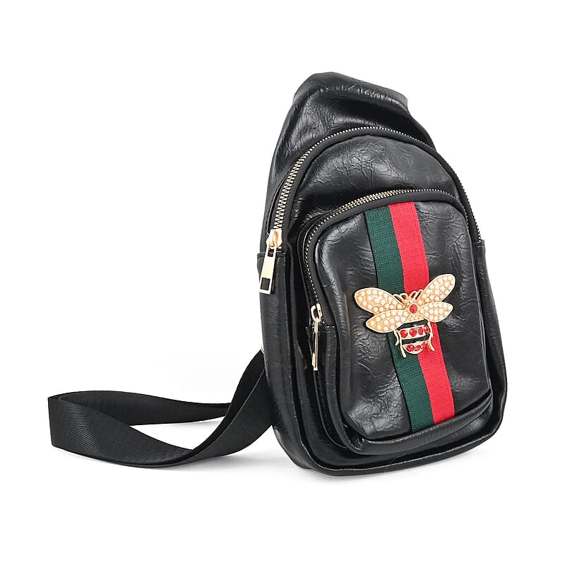 Black Vegan Leather Sling Bag