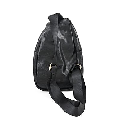 Black Vegan Leather Sling Bag