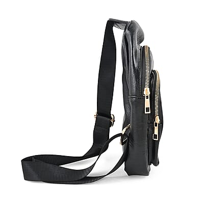 Black Vegan Leather Sling Bag