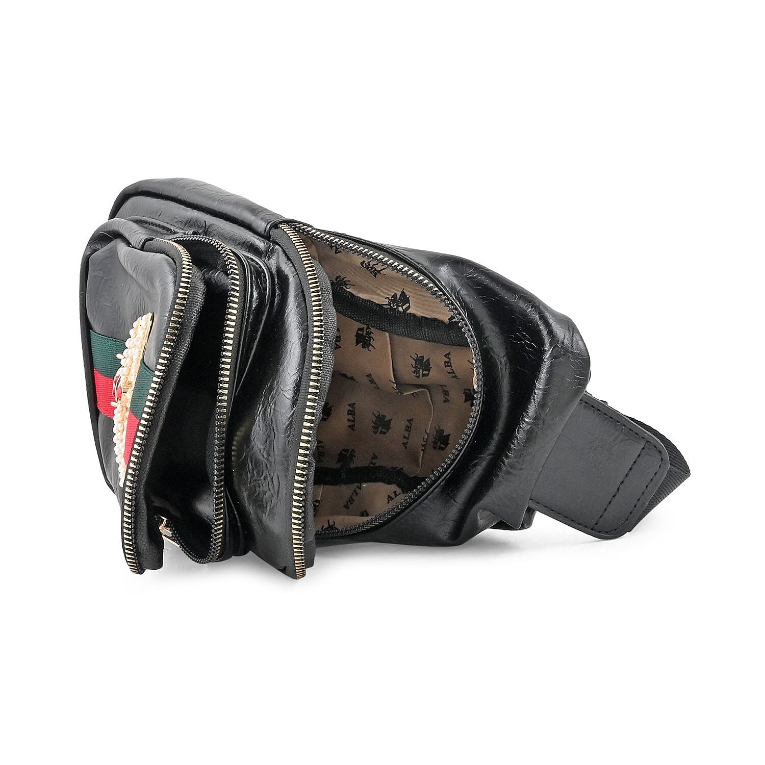 Black Vegan Leather Sling Bag