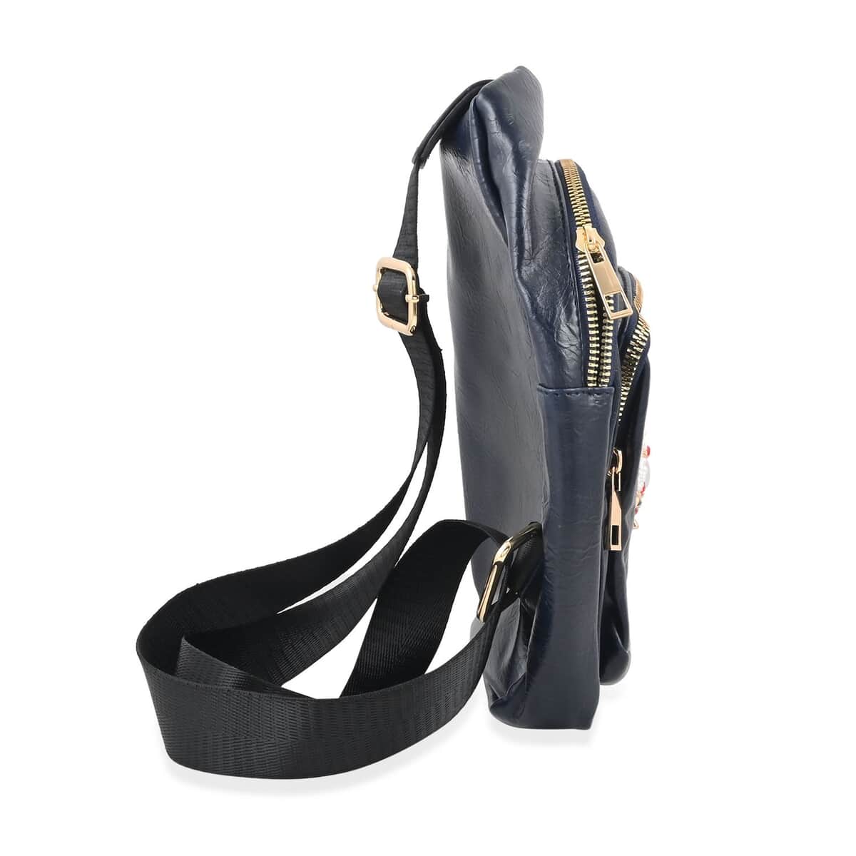 Navy Vegan Leather Sling Bag image number 1