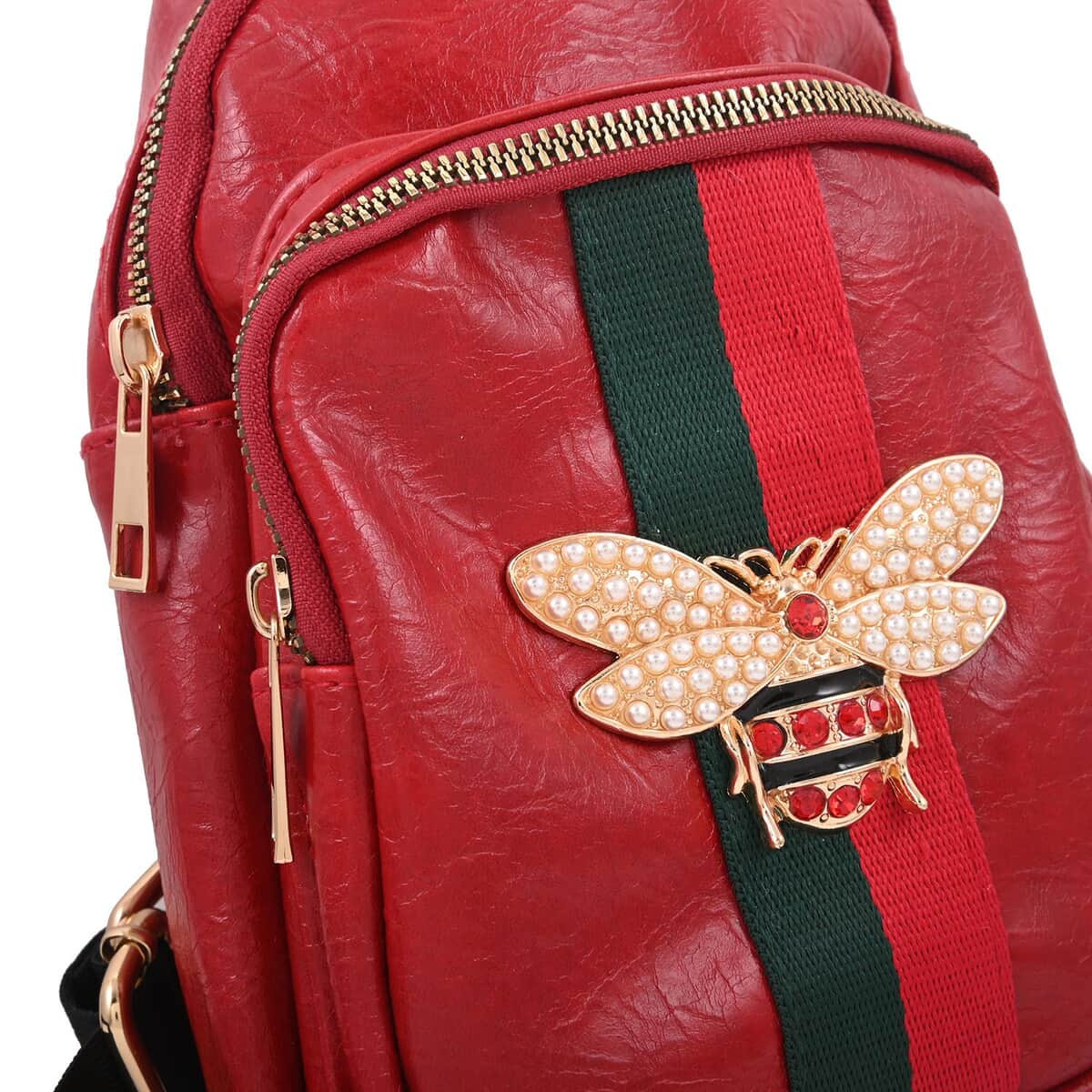 Red Vegan Leather Sling Bag image number 5