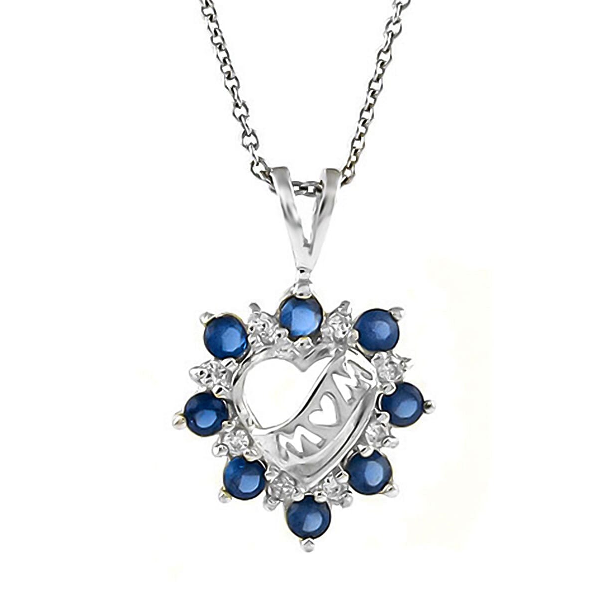 Lab Created Blue Sapphire, Simulated Diamond Pendant 0.50 ctw Necklace (18 Inches) in Sterling Silver