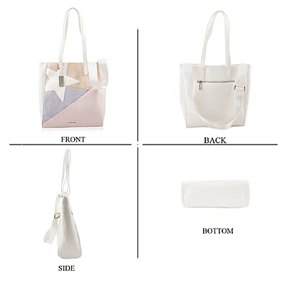 Vintage Haven White & Beige Star Pattern Tote with 2 Interchangeable Straps