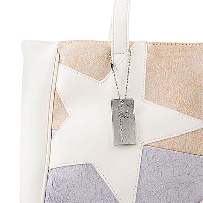 Vintage Haven White & Beige Star Pattern Tote with 2 Interchangeable Straps
