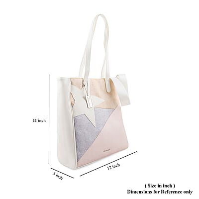 Vintage Haven White & Beige Star Pattern Tote with 2 Interchangeable Straps
