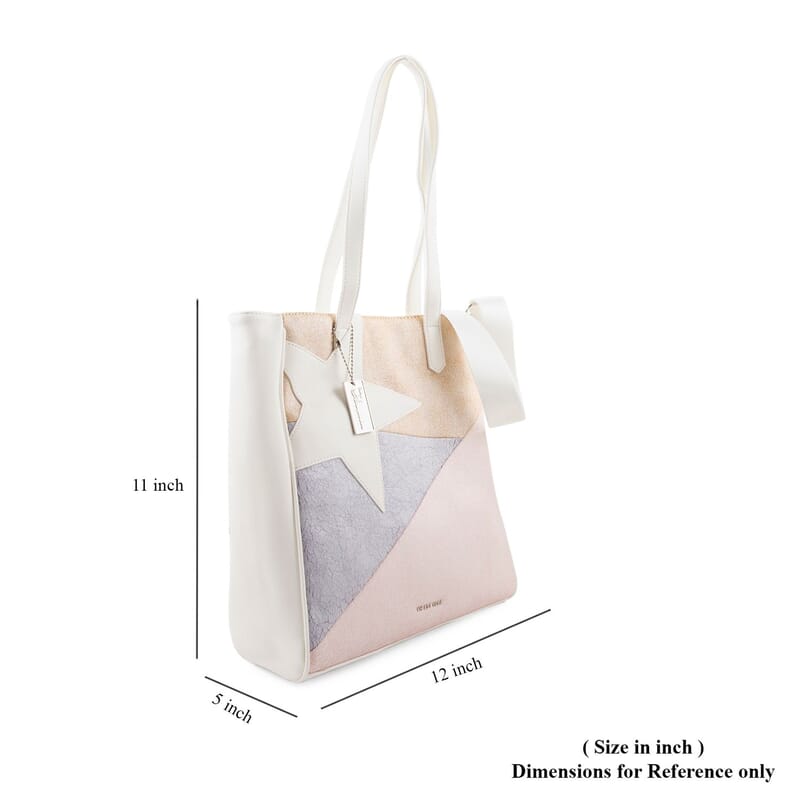 Vintage Haven White & Beige Star Pattern Tote with 2 Interchangeable Straps