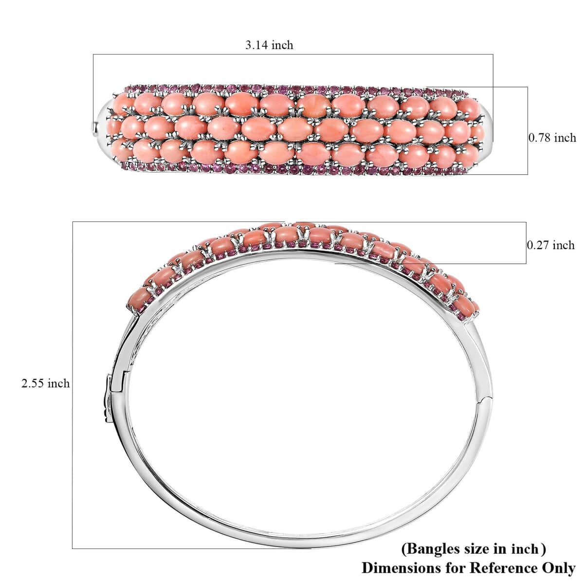 Premium Oregon Peach Opal and Orissa Rhodolite Garnet Bangle Bracelet in Platinum Over Sterling Silver (7.25 In) 16.90 ctw image number 5