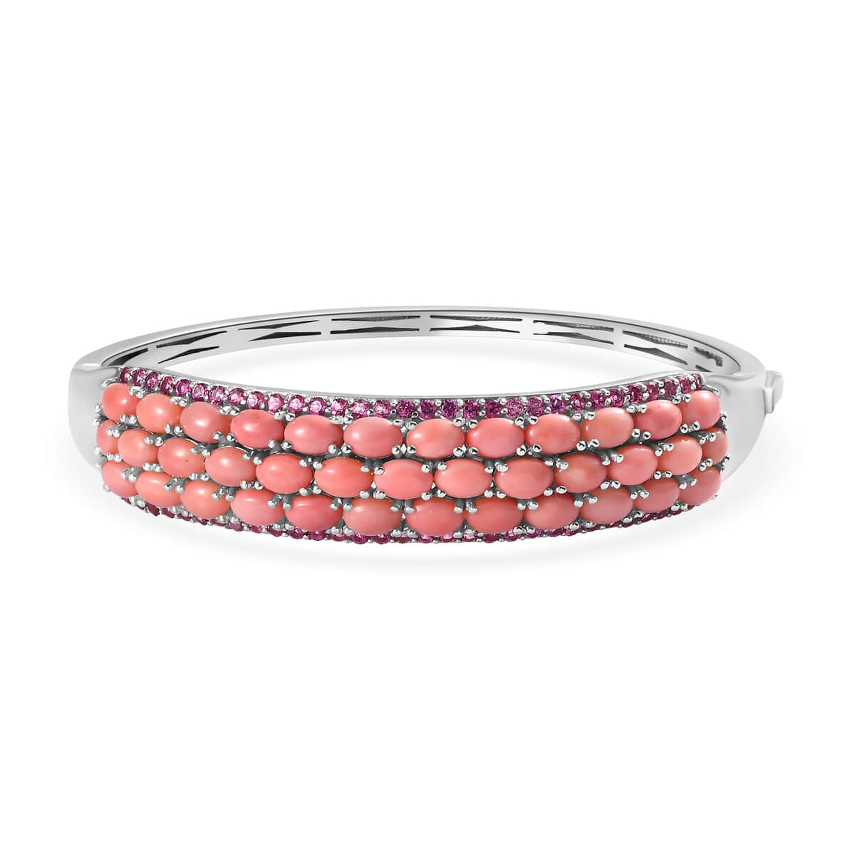 Premium Oregon Peach Opal and Orissa Rhodolite Garnet Bangle Bracelet in Platinum Over Sterling Silver (8.00 In) 16.90 ctw image number 0