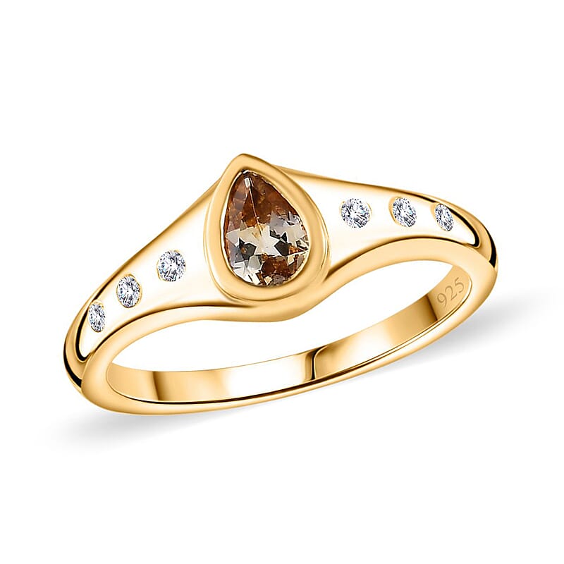 Natural Golden Tanzanite and White Zircon 0.50 ctw Ring