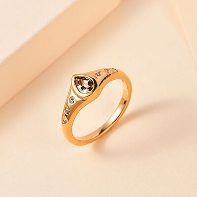 Natural Golden Tanzanite and White Zircon 0.50 ctw Ring