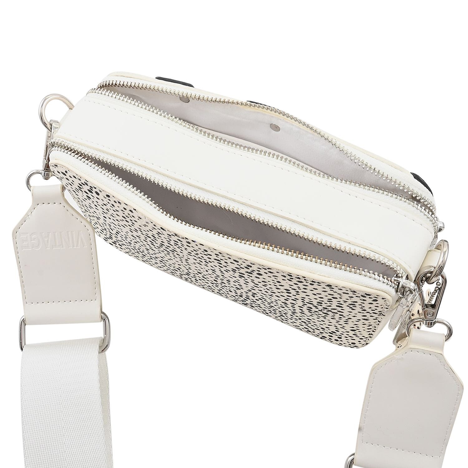 Vintage Havana White Crossbody Bag with 2 Interchangeable Straps