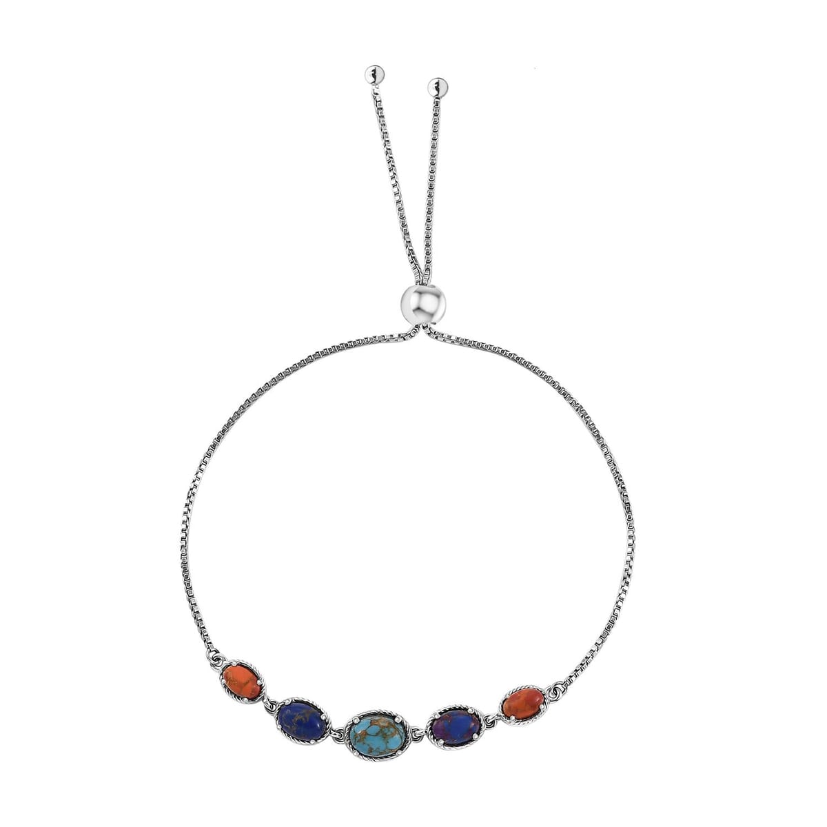 Mojave Multi Turquoise Bolo Bracelet in Platinum Over Sterling Silver 3.90 ctw image number 0
