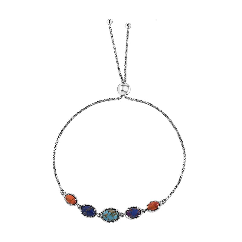 Mojave Multi Turquoise Bolo Bracelet in Platinum Over Sterling Silver 3.90 ctw