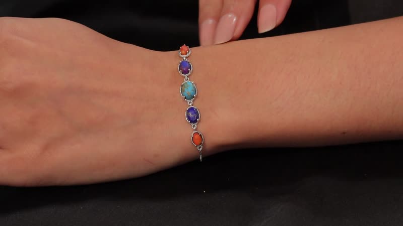 Mojave Multi Turquoise Bolo Bracelet in Platinum Over Sterling Silver 3.90 ctw