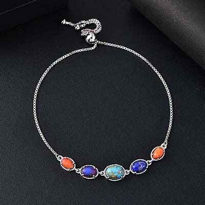 Mojave Multi Turquoise Bolo Bracelet in Platinum Over Sterling Silver 3.90 ctw