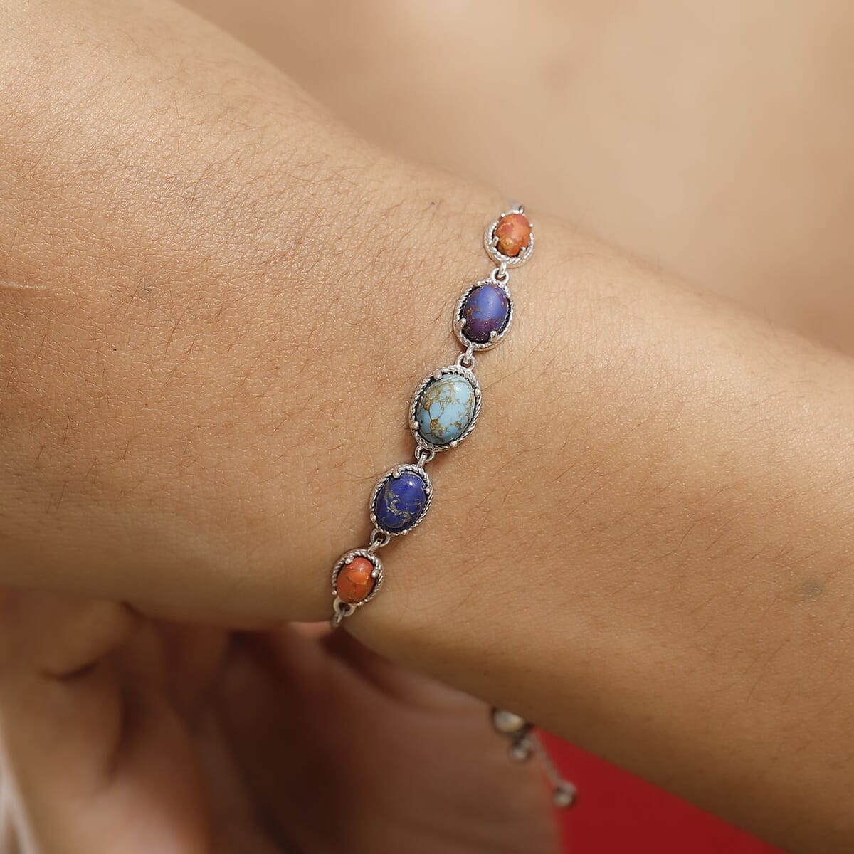 Mojave Multi Turquoise Bolo Bracelet in Platinum Over Sterling Silver 3.90 ctw image number 2