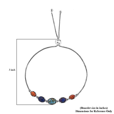 Mojave Multi Turquoise Bolo Bracelet in Platinum Over Sterling Silver 3.90 ctw