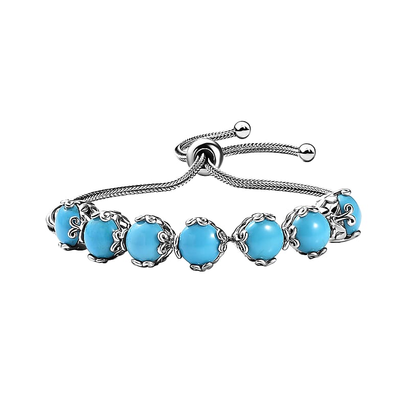 D'Joy Sleeping Beauty Turquoise 11.60 ctw Bracelet in Platinum Over Sterling Silver (10.50 In)