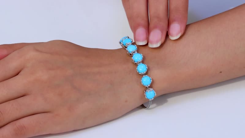 D'Joy Sleeping Beauty Turquoise 11.60 ctw Bracelet in Platinum Over Sterling Silver (10.50 In)