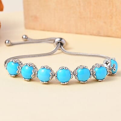 D'Joy Sleeping Beauty Turquoise 11.60 ctw Bracelet in Platinum Over Sterling Silver (10.50 In)