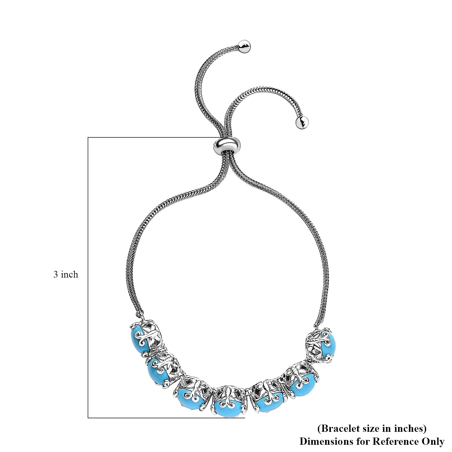 D'Joy Sleeping Beauty Turquoise 11.60 ctw Bracelet in Platinum Over Sterling Silver (10.50 In)