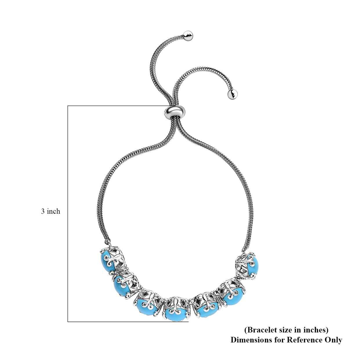 Sleeping Beauty Turquoise 11.60 ctw Bracelet in Platinum Over Sterling Silver (10.50 In) image number 4