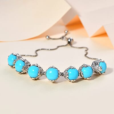 Sleeping Beauty Turquoise Bolo Bracelet in Platinum Over Sterling Silver (10.50 In) 11.40 ctw
