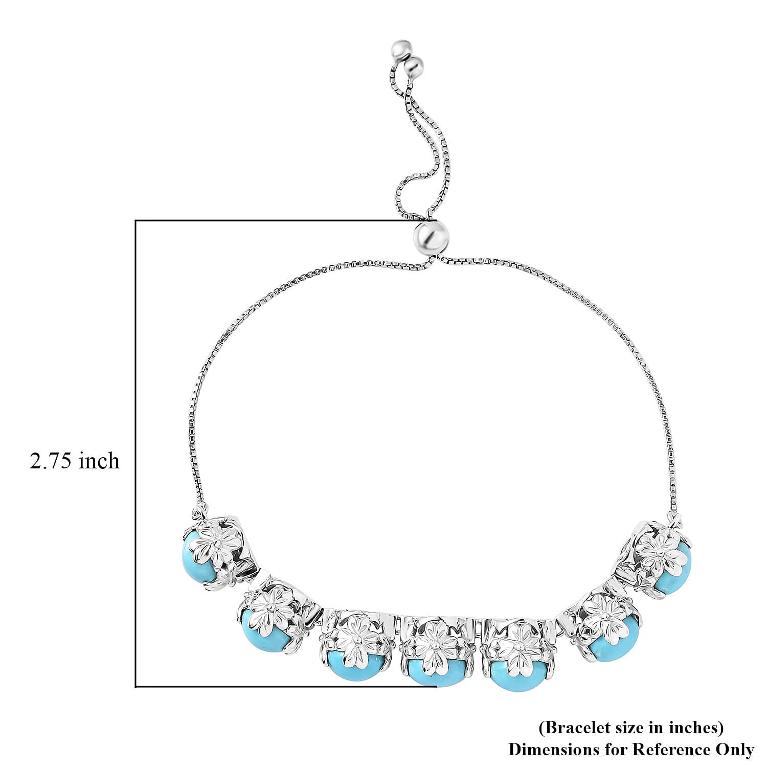 Sleeping Beauty Turquoise Bolo Bracelet in Platinum Over Sterling Silver (10.50 In) 11.40 ctw