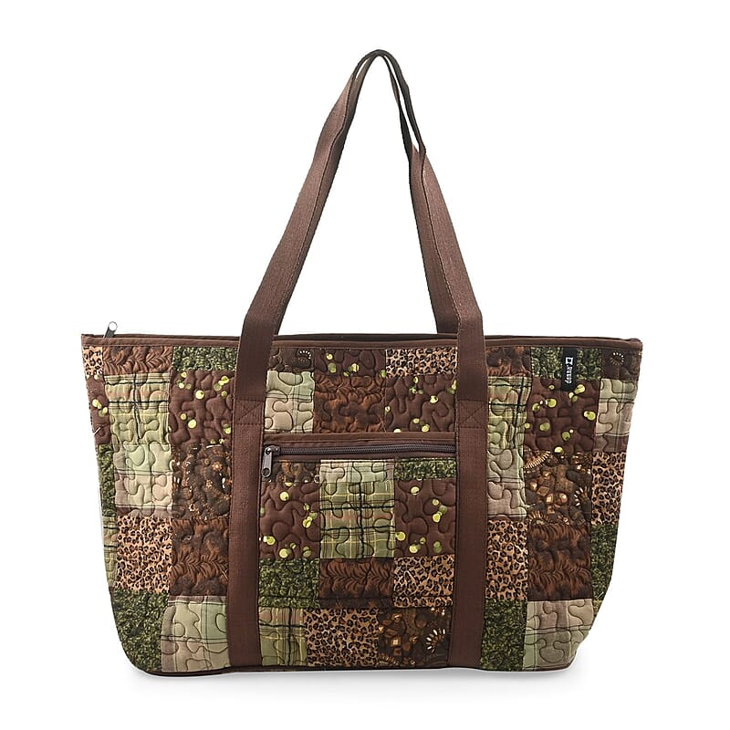Donna Sharp Brown Safari Pattern Quilted Tote Bag