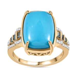 Luxoro 10K Yellow Gold Premium Sleeping Beauty Turquoise, G-H I2 Blue and White Diamond Ring (Size 10.0) 4.25 Grams 5.50 ctw