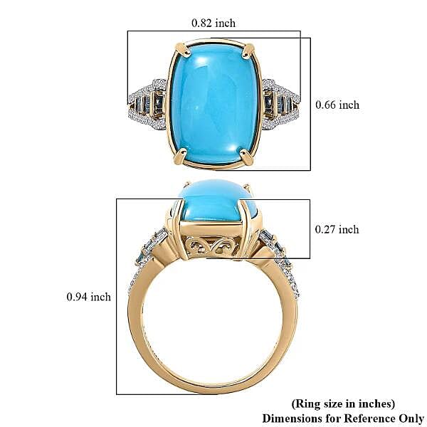 Luxoro 10K Yellow Gold Premium Sleeping Beauty Turquoise, G-H I2 Blue and White Diamond Ring (Size 10.0) 4.25 Grams 5.50 ctw