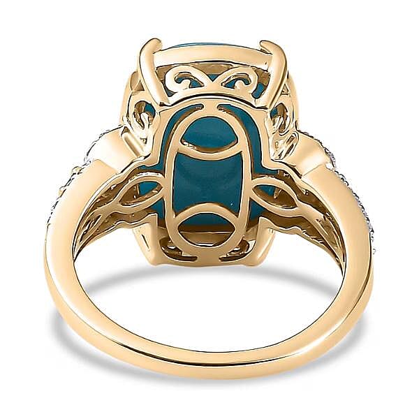 Luxoro 10K Yellow Gold Premium Sleeping Beauty Turquoise, G-H I2 Blue and White Diamond Ring (Size 10.0) 4.25 Grams 5.50 ctw