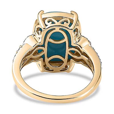 Luxoro 10K Yellow Gold Premium Sleeping Beauty Turquoise, G-H I2 Blue and White Diamond Ring (Size 10.0) 4.25 Grams 5.50 ctw