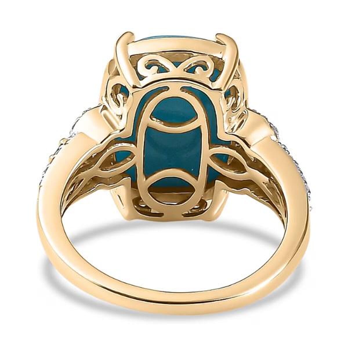 Luxoro 10K Yellow Gold Premium Sleeping Beauty Turquoise, G-H I2 Blue and White Diamond Ring (Size 6.0) 4.25 Grams 5.50 ctw image number 6