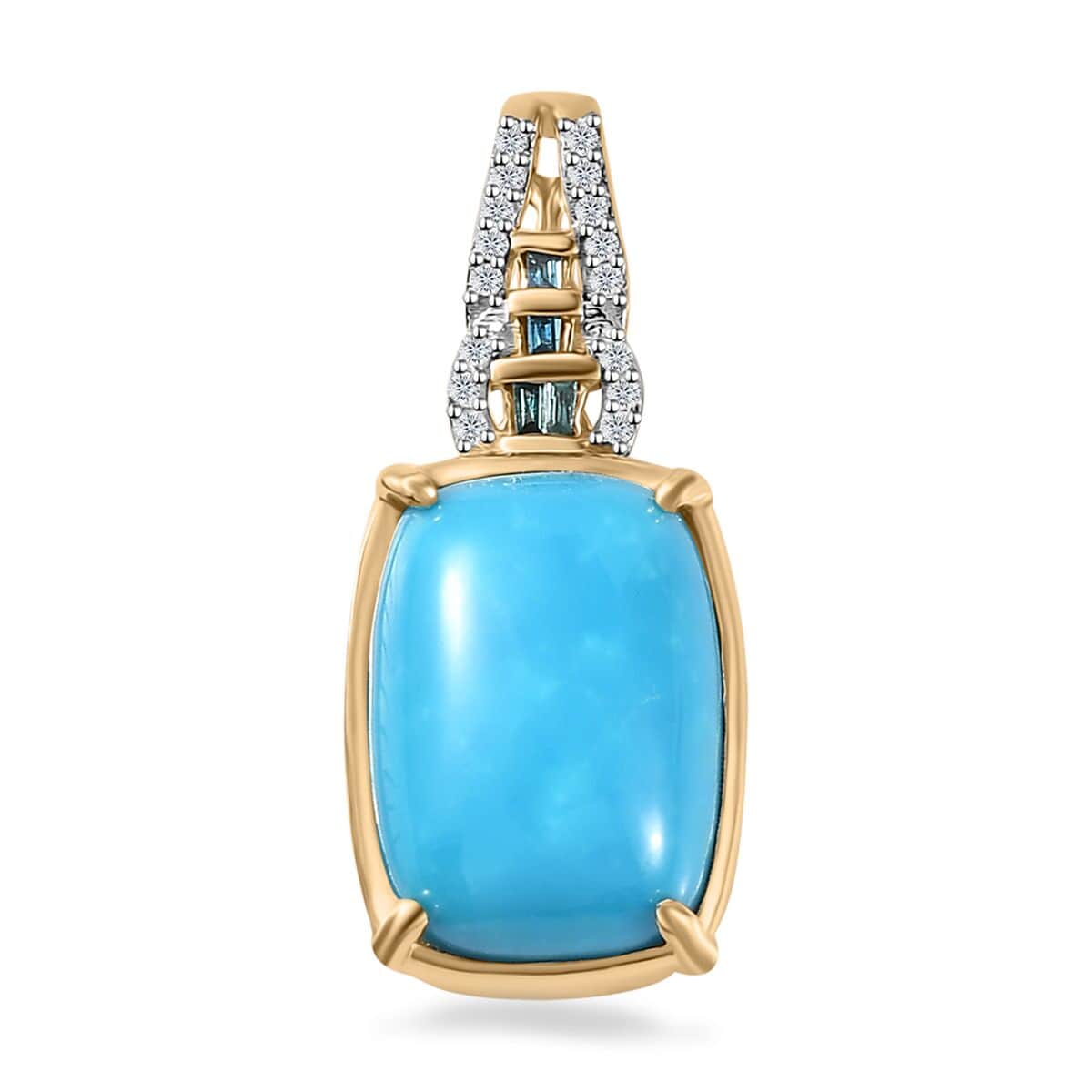 Luxoro 10K Yellow Gold Premium Sleeping Beauty Turquoise and Blue Diamond, Diamond G-H I2 Pendant 5.35 ctw image number 0