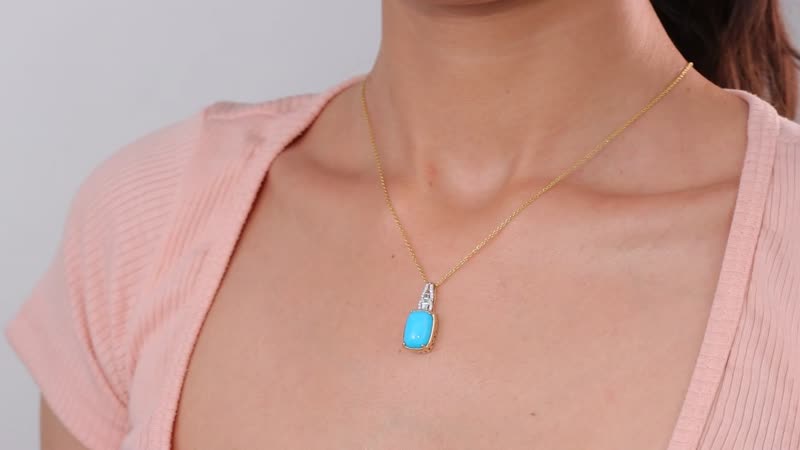 Luxoro 10K Yellow Gold Premium Sleeping Beauty Turquoise and Blue Diamond, Diamond G-H I2 Pendant 5.35 ctw