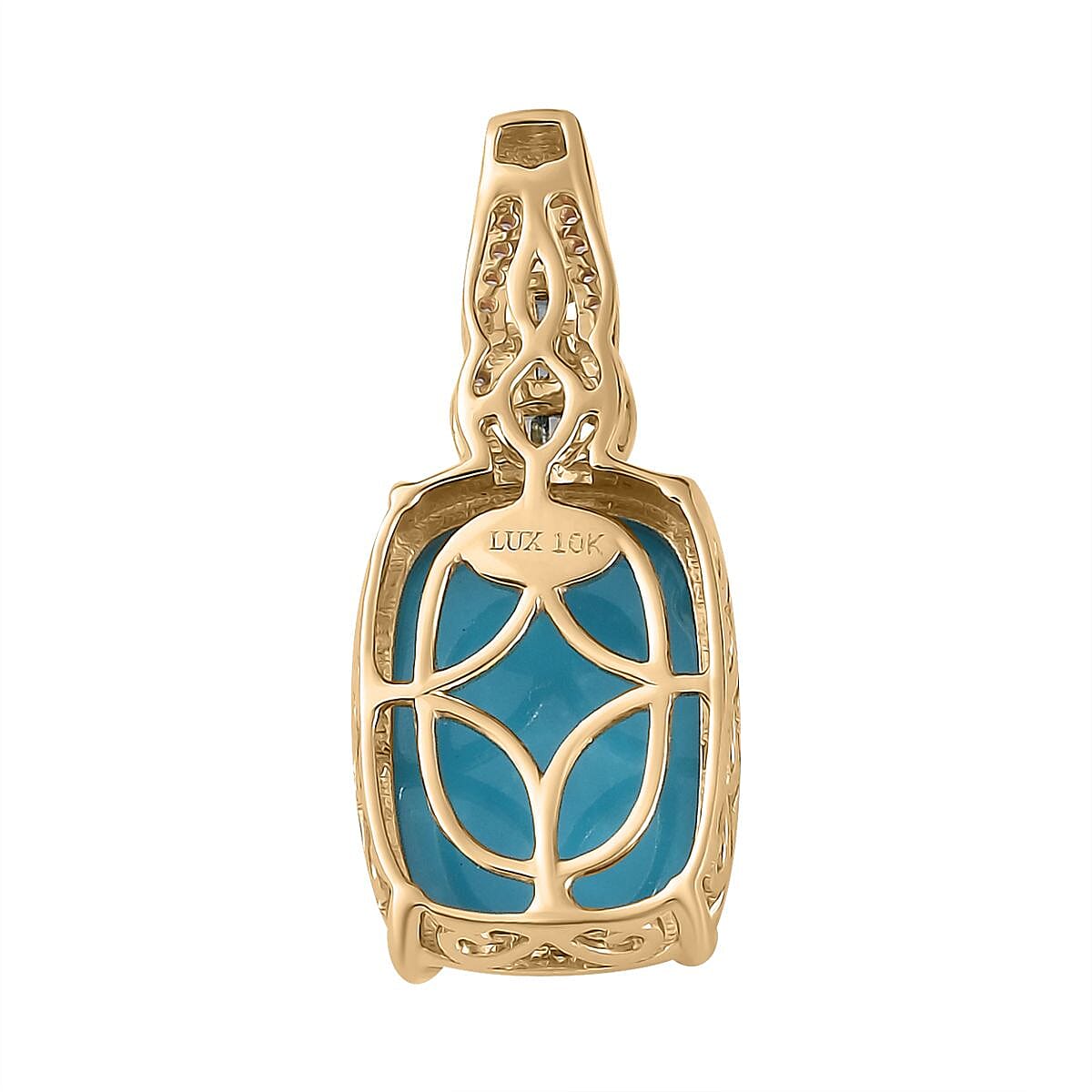 Luxoro 10K Yellow Gold Premium Sleeping Beauty Turquoise and Blue Diamond, Diamond G-H I2 Pendant 5.35 ctw