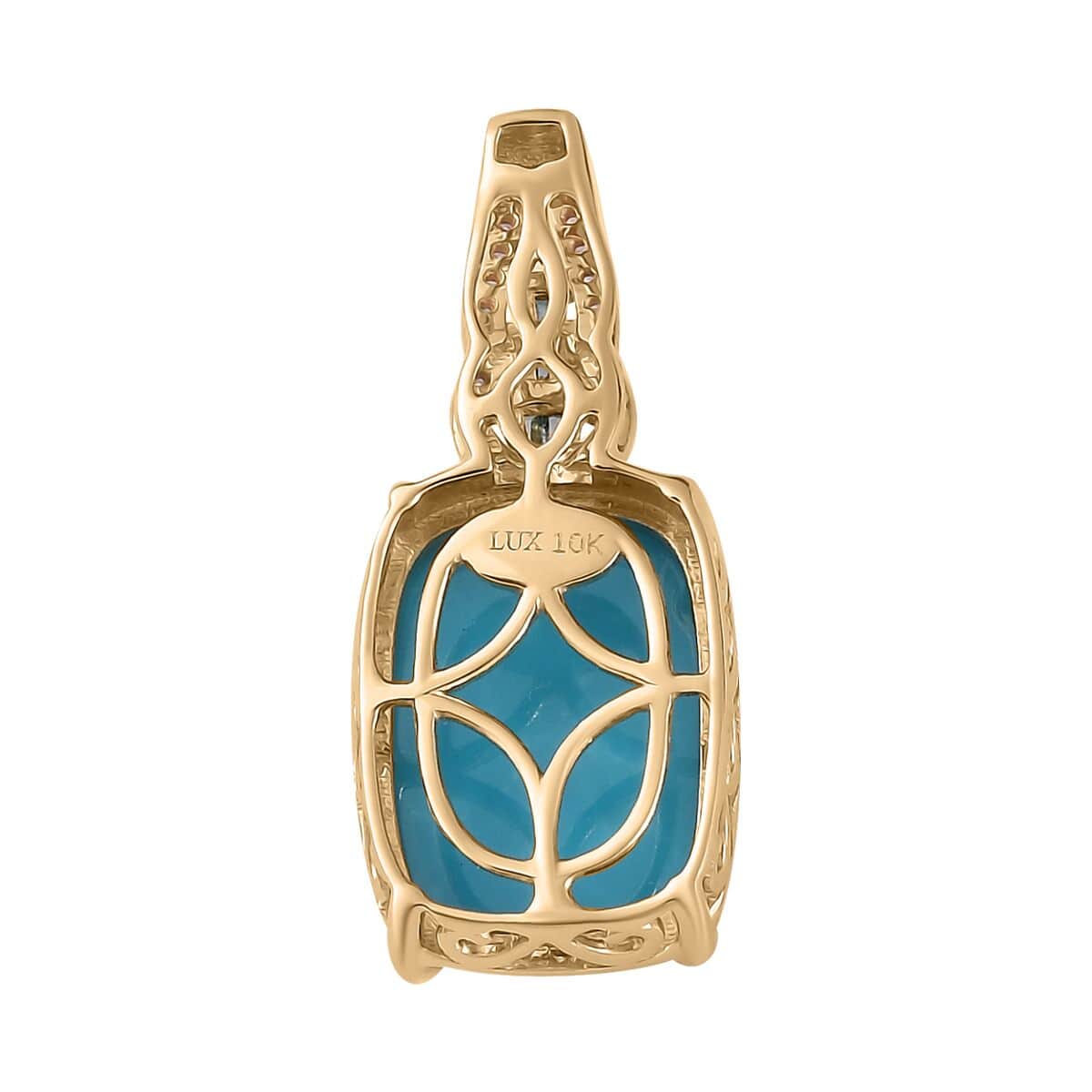 Luxoro 10K Yellow Gold Premium Sleeping Beauty Turquoise and Blue Diamond, Diamond G-H I2 Pendant 5.35 ctw image number 4