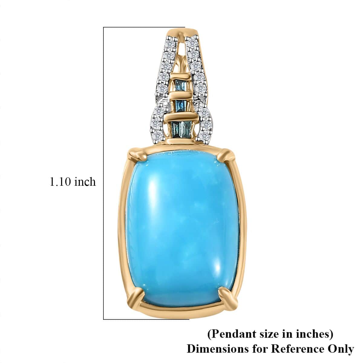 Luxoro 10K Yellow Gold Premium Sleeping Beauty Turquoise and Blue Diamond, Diamond G-H I2 Pendant 5.35 ctw image number 5