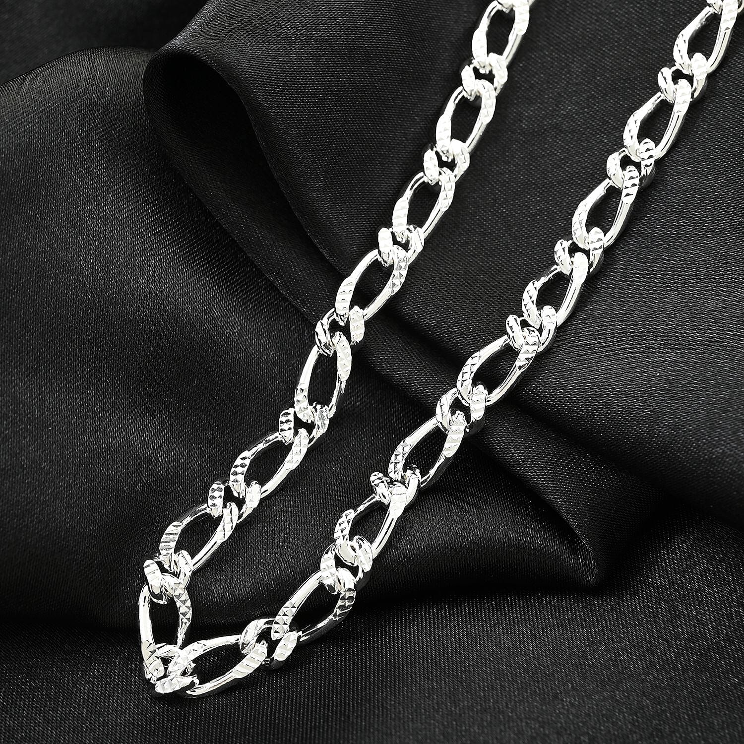 Italian Sterling Silver Figaro Bombe Pyramid Necklace 22 Inches 36.10 Grams 