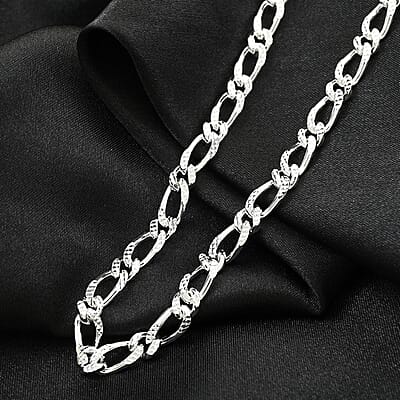 Italian Sterling Silver Figaro Bombe Pyramid Necklace 22 Inches 36.10 Grams 