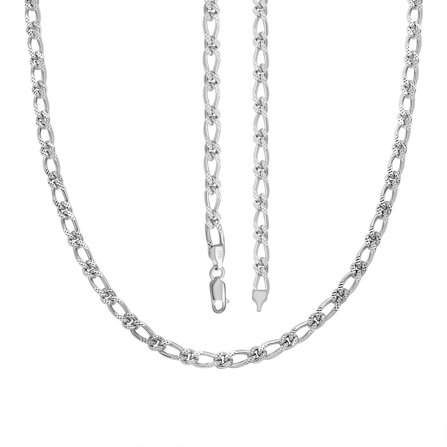 Italian Sterling Silver Figaro Bombe Pyramid Necklace 22 Inches 36.10 Grams 